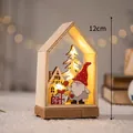 Luminous wooden Christmas house ornament with Santa Claus and warm LED lights, 12cm tall - Wooden Cabin Gnome Gift Ornament (With Light)