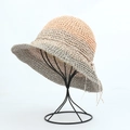 Sombrero de paja de ganchillo hecho a mano con ala ancha en diseño de bloques naranja - Rosa