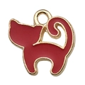 Red cat-shaped alloy pendant with golden metal edges and enamel finish for DIY jewelry - Cat (15848)