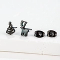 Detail of iridescent black stainless steel Christmas tree and reindeer stud earrings - Xmas Tree Reindeer / Black