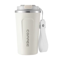 White stainless steel coffee mug with silicone handle and Coffee text design - 510ml / Standard with Handle / White