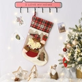 Mini Christmas stocking with Santa Claus 3D applique and festive red plaid trim - Large Santa with Gift Bag Stocking (F1-1)
