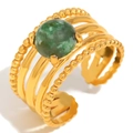 Franse vintage 18K vergulde roestvrijstalen meerlaagse ring met groene smaragdsteen - Jadeiet Open Ring - Goud