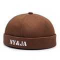 Brown vintage dock worker cap with white NY&JA letter embroidery on cotton canvas - Adjustable / Coffee