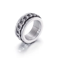 Vintage stainless steel spinning ring with silver cuban link chain design for men - US 7 / Silver Cuban Link Inlaid Ring (Style E Steel Color KR92805-K)