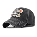 Gorra de béisbol de algodón lavado vintage con bordado DOG Vibes Only y costuras blancas - Ajustable / Negro