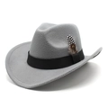 Chapeau en feutre de laine gris avec ruban noir et plume décorative pour homme et femme - M (56-58cm) / Gris