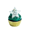 Star-shaped gold Christmas cupcake topper with Merry Christmas text on green frosting - Silver Star Style 4