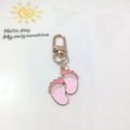 Pink enamel baby footprints keychain pendant in gold-tone metal with cute diy design - Style F / Red