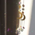 Golden moon and star suncatcher with iridescent faceted crystal beads and rainbow prisms - US 8