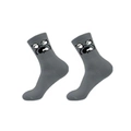 Mid-calf cotton sports socks in grey featuring a quirky cartoon smiley face design - Dark Grey (Funny Expression)