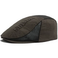 Men's breathable mesh beret with embroidery in olive green and black拼接 mesh design - Brown Green