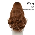 Detail view of wavy long synthetic hair extensions in #30 copper auburn on a model - 24 inch / Copper Auburn (#30)
