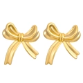 Minimalist golden bow earrings for women made of polished stainless steel for daily wear - 3D Bowknot (8821)