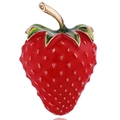 Cute strawberry enamel brooch pin in red and green finish with golden metallic base - Strawberry B07897