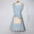Blue striped cotton linen apron with ruffles and beige pocket, size 75x72cm - Striped Lace Apron - Blue