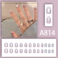 Sweet pink press-on nails set with flower and star patterns in various sizes - Pink Silver Star Floral Style (A814 Glue Type)