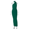 Dunkelgrünes rückenfreies Bodycon-Maxikleid mit ärmellosem Neckholder und Raffungen - Grün
