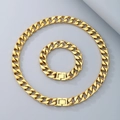 Conjunto de collar y pulsera de eslabones cubanos dorados en acero titanio con cierre - Pulsera 21cm / 13mm Dorado