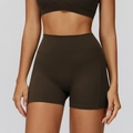 High waist brushed yoga shorts in coffee brown color with matching fitness top - S / Black Coffee