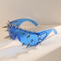 Blue punk goggles with oversized frame and decorative silver metal spikes along the top - No. 3 25 Spikes / Blue