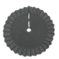 Close-up of dark grey knitted Christmas tree skirt with wavy hollow-out edges and ties - Medium Grey