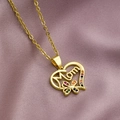 Close-up of gold Mom heart pendant with colorful cubic zirconia butterfly detail - Heart Mom Butterfly-Multicolor Zircon Decor