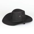 Detail of black woven cowboy hat showing texture, bronze eyelets and adjustable chin strap - Adjustable / Black