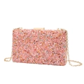 Pink glitter crystal evening clutch bag with gold metal clasp and detachable chain strap - Pink