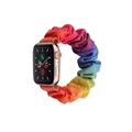 Rainbow elastic scrunchie watch band for Apple Watch with a colorful floral pattern - 38/40mm S Size Black Plastic Connector / Rainbow