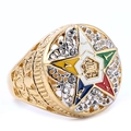 Golden Order of the Eastern Star pentagram ring with colorful enamel and crystals - US 7