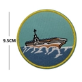 9.5cm round Maverick aircraft carrier embroidery patch with yellow stitched border - Voyage Ship