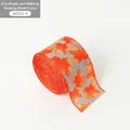 6.3cm wide gray burlap ribbon with orange maple leaf print for Thanksgiving decor - 6.3cm Grey Maple Leaf Ribbon