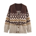 Cardigan in maglia da donna con cintura e motivo jacquard geometrico vintage - S / Cardigan in Maglia Argyle Retro (Top)