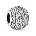Silver-plated large hole bead charm featuring pavé set clear crystals with heart detail - Silver/White