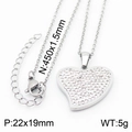 Silver titanium steel heart necklace with clear rhinestones and dimensions overlay - Steel Color Necklace (KN235942-KFC)