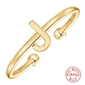 Minimalist adjustable 925 sterling silver ring in polished gold finish with cross design - Letter J / Gold-J