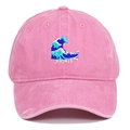 Pink washed cotton baseball cap featuring vintage wave embroidery and Japanese text - Pink