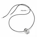 Collier en corde cirée noire ajustable avec pendentif boule en acier poli de 20 mm - Style Sphère 20mm (PDD868) / Argenté