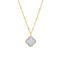 Minimalist gold stainless steel necklace featuring a light blue clover pearl pendant - Blue Clover Necklace (ZX224193C)
