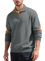 Maglione jacquard grigio da uomo con dettagli arancioni e collo alto con bottoni - S / grigio scuro