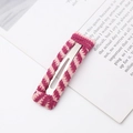Close-up of pink striped knitted hair clip with silver metal BB clip structure - Rectangle / Pink Purple