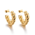 Detailed close-up of 18K gold plated stainless steel twisted croissant hoop earrings - Gold 3