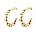 Polished 18K gold-plated beaded hoop earrings with gradient metal sphere design - C-Shape Welded Beads (MS-035) / Gold