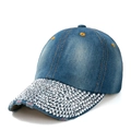 Berretto da baseball in denim lavato con strass lucidi e dettagli invecchiati - Blu (Tesa con Strass n. 3)