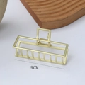 Elegant matte gold hollow geometric hair claw clip with pearls and rhinestones 9cm - Square Gold