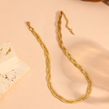 Detail of layered gold braided necklace with lobster clasp and extension chain - I810-3 Strand Dotted Blades Woven Into A Gold Necklace