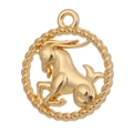 Macro shot of gold Capricorn zodiac pendant with twisted rope frame and textured goat-fish tail - Style 4 / Antique Gold