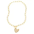 Collier chaîne trombone doré avec pendentif cœur pavé brillant et fermoir à bascule chic - Cœur Pavé Complet (A)