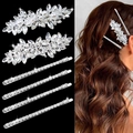 Sparkling crystal and pearl hair clips set with silver finish for elegant hairstyles - Silver 6-Piece Style 7